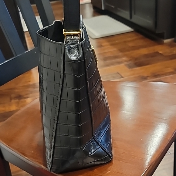 Furla Black Leather Crocodile Embossed Handbag - Picture 7 of 11